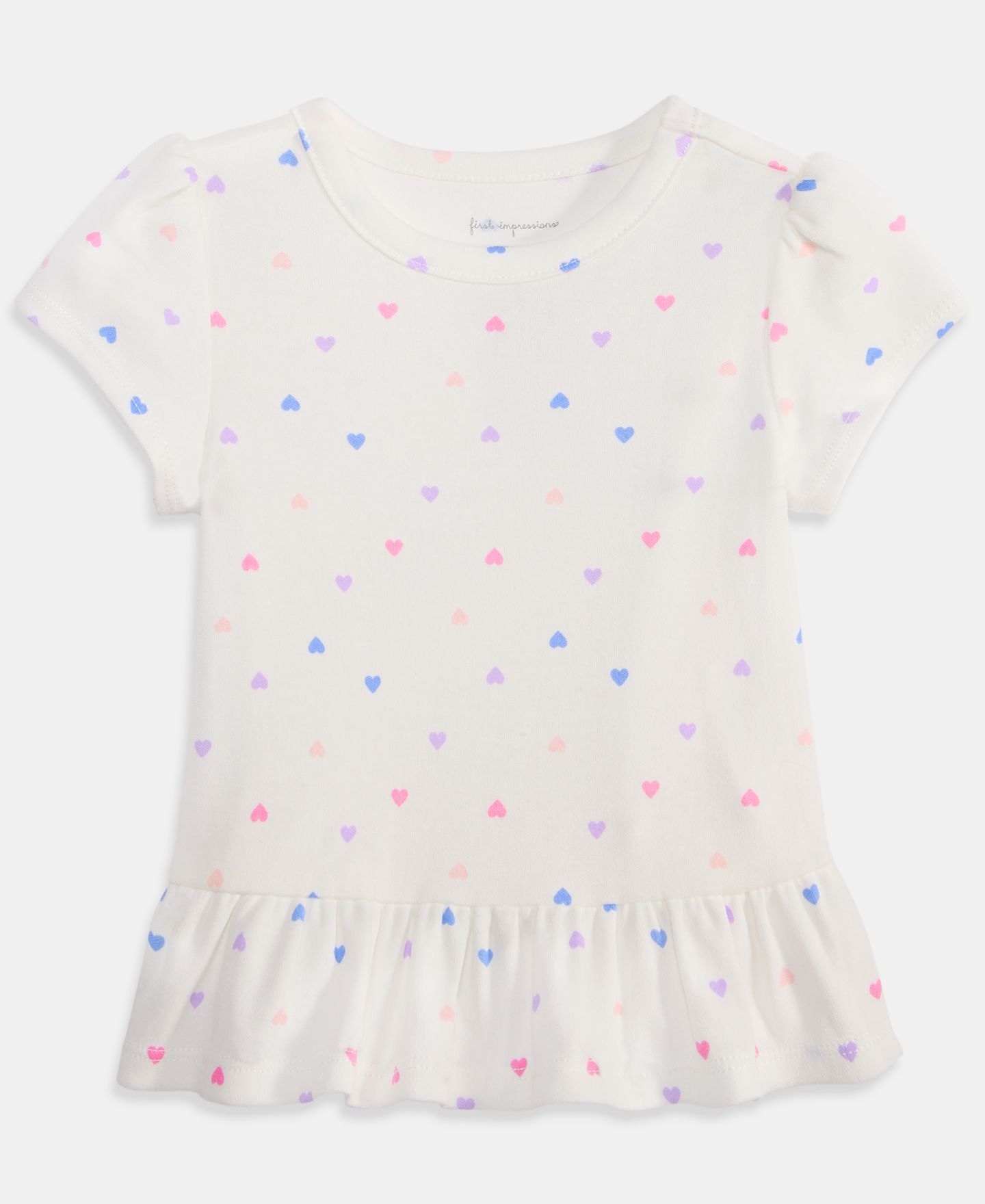 Футболка First Impressions Mix and Match Heart-Print Peplum T-Shirt для девочек-малышей, цвет: Белый — фото 1