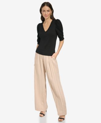 Women's Puff-Sleeve V-Neck Sweater