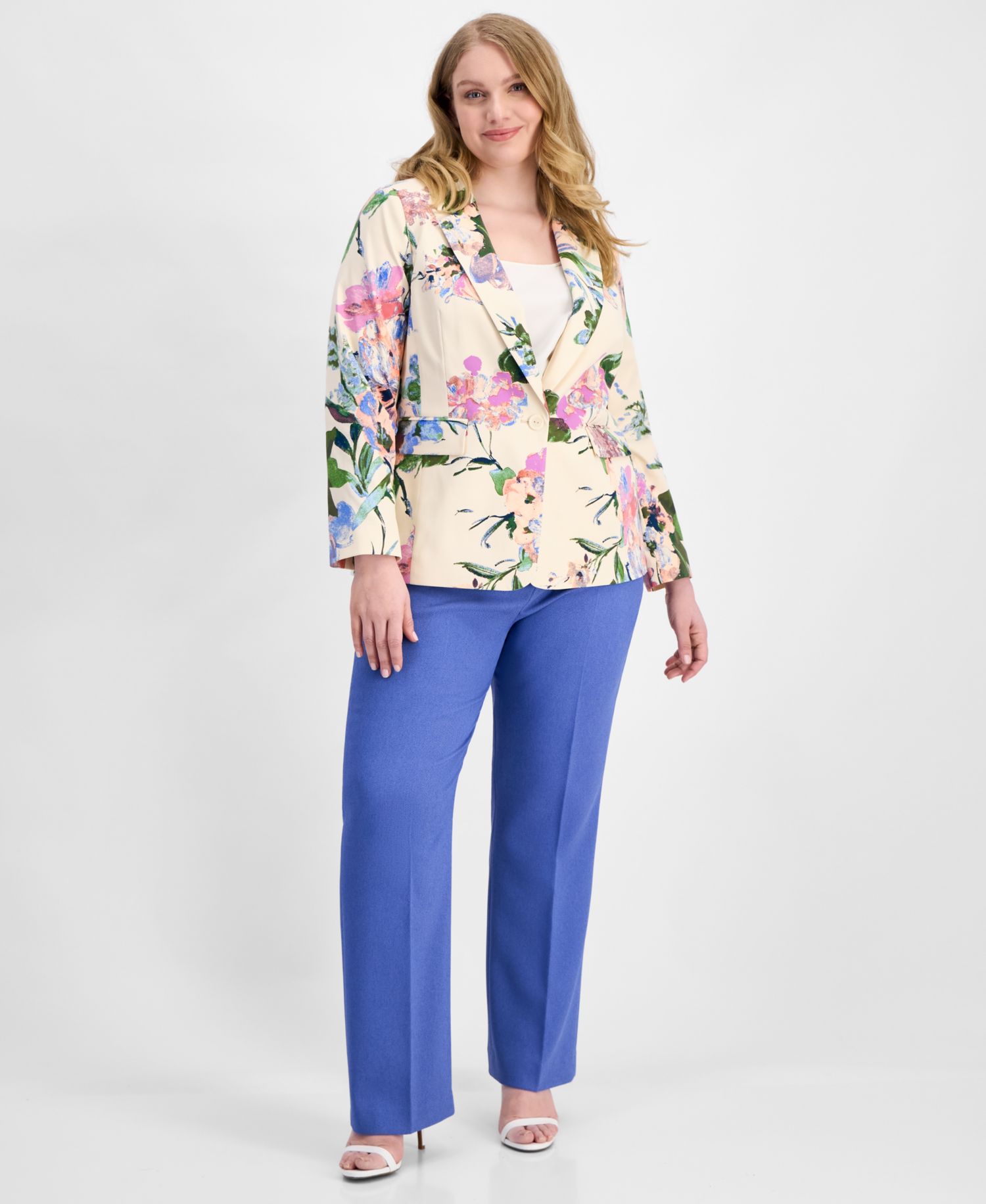 ASL Plus Size Floral Print Single-Button Blazer