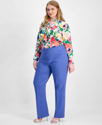 Plus Size Press-Pleat Straight-Leg Pants 