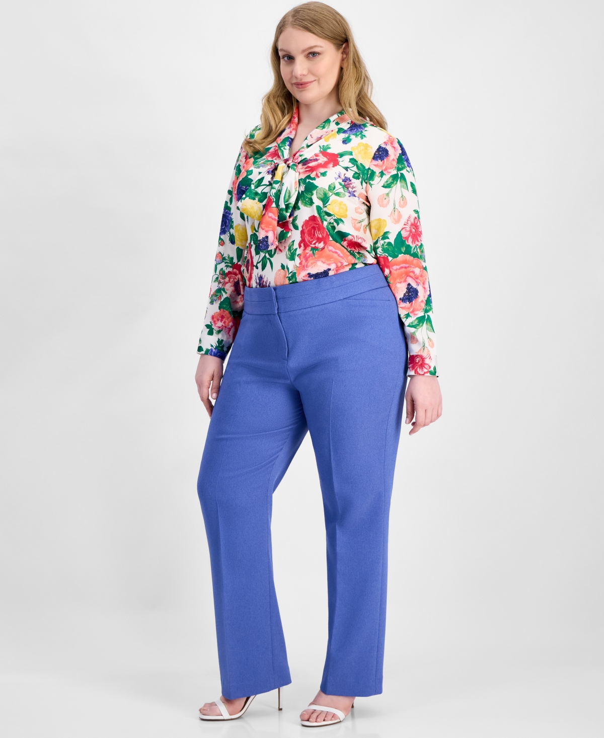 Tahari Asl Plus Press-Pleat Straight-Leg Pants