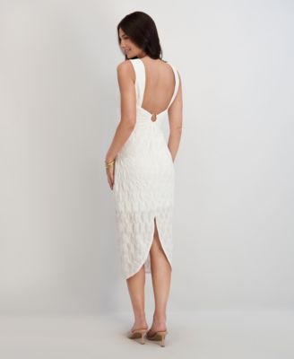 Women's Textured Knit Plunge-Neck Scoop-Back Dress