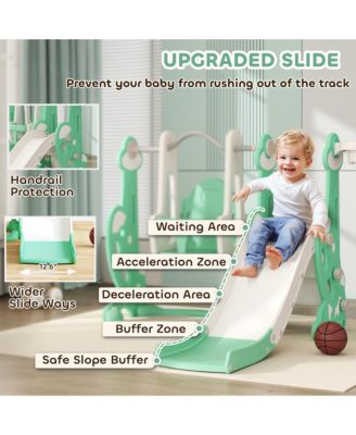 4 in 1 Toddler Slide and Swing Set w/ Climber, Basketball Hoop,