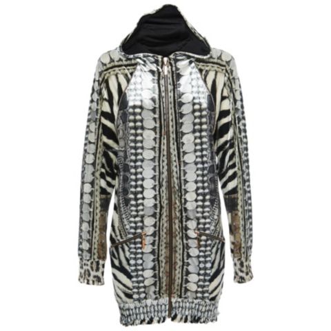 Женские куртки Pre-Owned Roberto Cavalli Women's Black/white Printed Velvet Zip Front Hooded Jacket