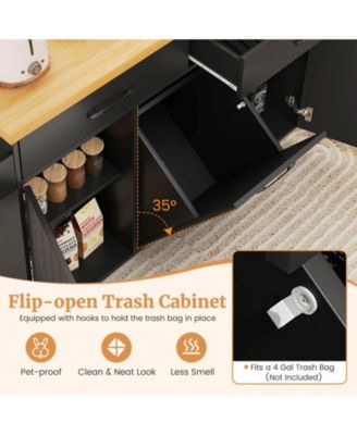 Rolling Kitchen Island Kitchen Cart with Tilt-out Trash Cabinet Island Table