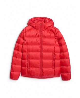 Women's trekking down jacket with natural filling -red
