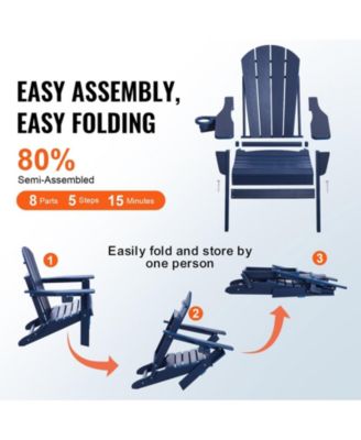 Set of 2 Plastic Adirondack Chairs, All-Weather Folding Patio Chairs with Cup Holder, Ergonomic Armrests