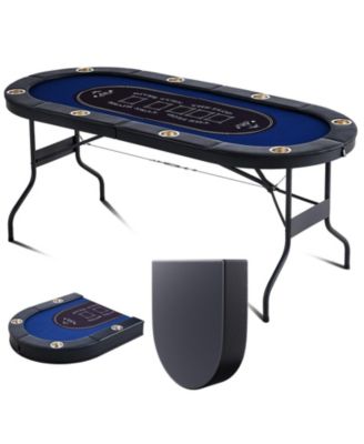 72" Oval Foldable Poker Table for 8 Players, Padded Rails, Stainless Steel Cup Holders, Portable Card & Game Table