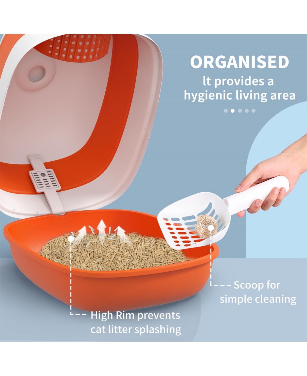 Aostirmotor Foldable Two-Way Entry Cat Litter Box with Lid & High Sides, Includes Air Freshener
