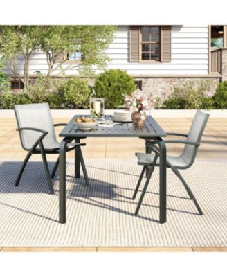 71" Modern Outdoor Dining Table with Umbrella Hole - Aluminum Patio Table, Weatherproof & Rust-Proof Design for Restaurants