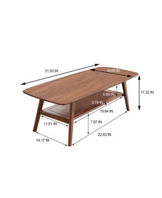 Solid Oak Wood Coffee Table with Storage Shelf