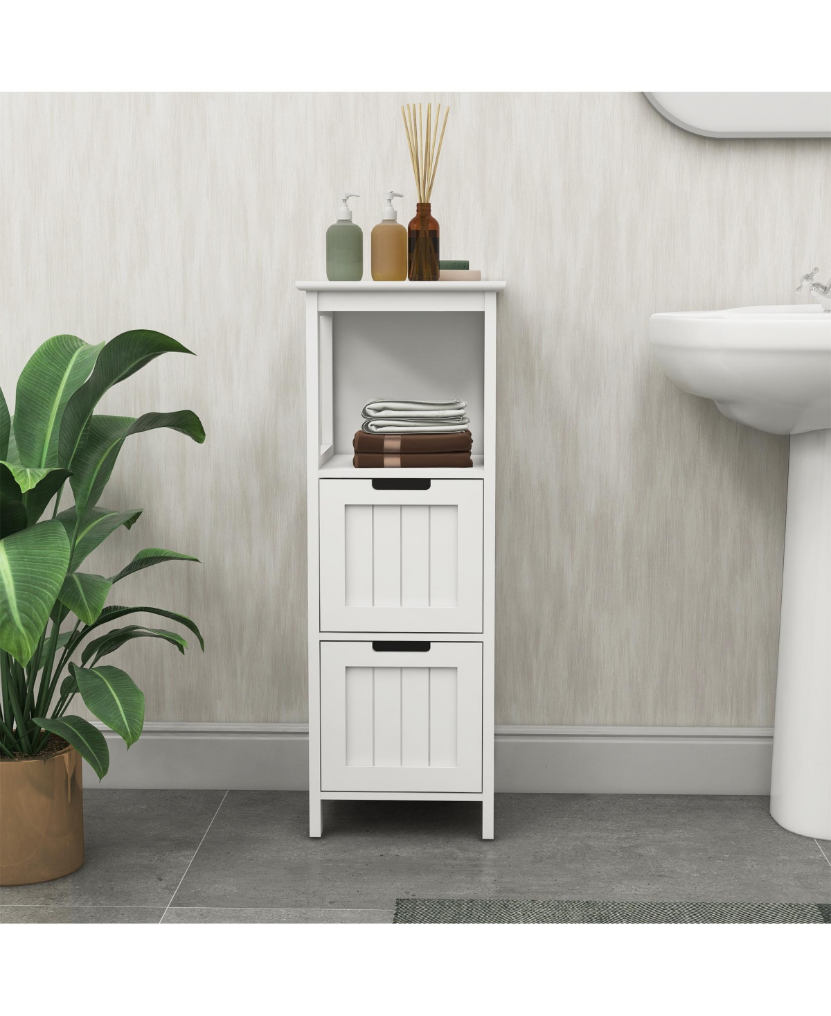 sumyeg Bathroom Floor Cabinet with 2 Drawers & 1 Shelf, Freestanding Wood Storage Organizer