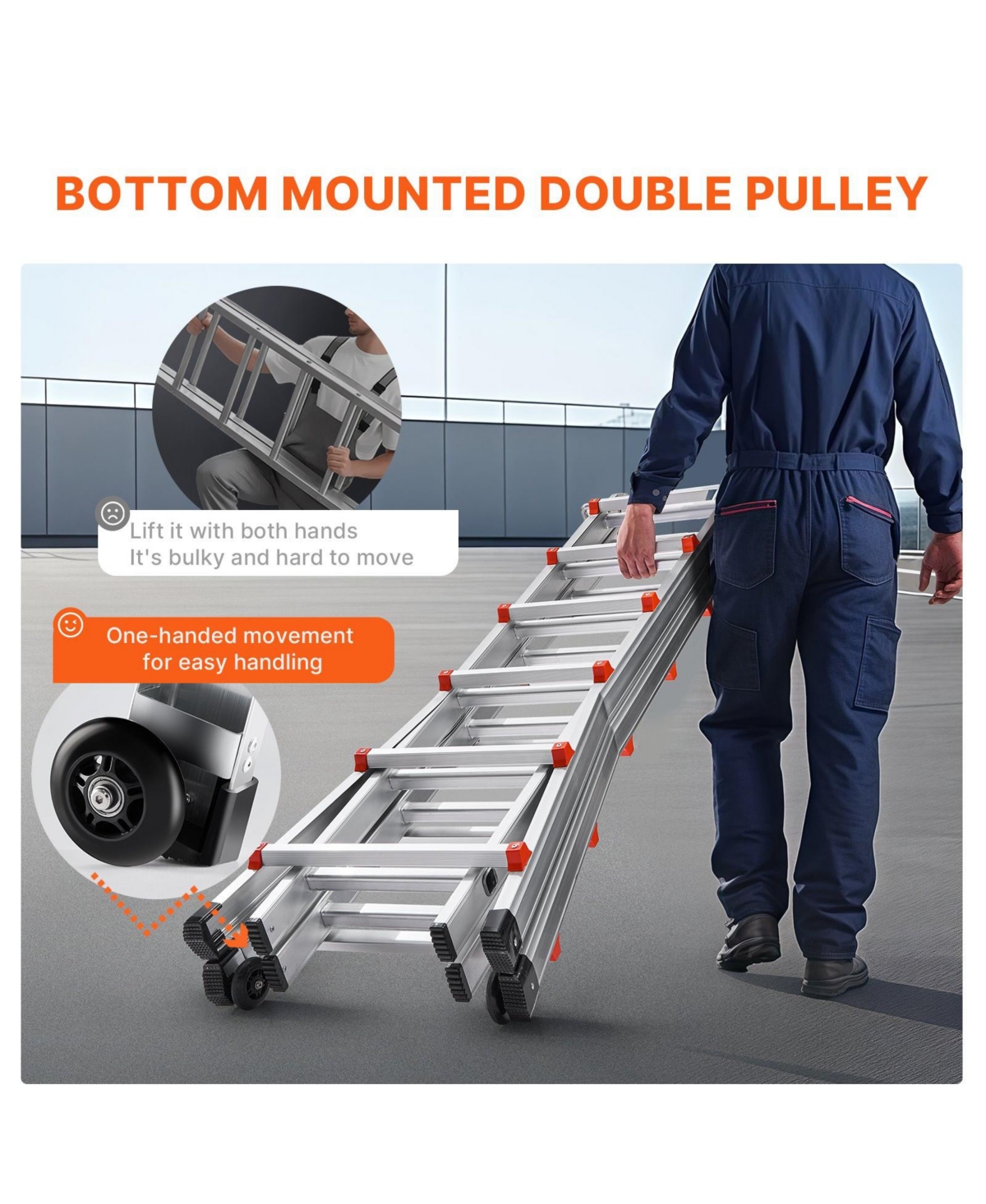 Mecale 20.5 ft Telescoping A-Frame Ladder, Compact Aluminum Multi-Function Extension Ladder, Collapsible Design, 330 lb Load Capacity