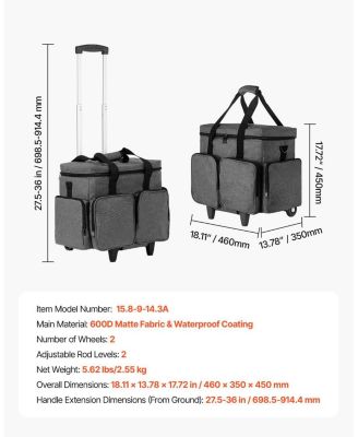 Rolling Laptop Bag for 15.6" Laptop, Wheeled Briefcase with Detachable Trolley, Telescopic Handle, Computer Tote Bag