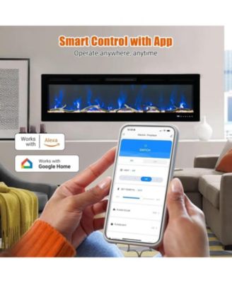 88" Smart Electric Fireplace, Wall Mounted/Recessed, WiFi, Remote & Touch, 750W/1500W Dual Heat, Adjustable Flame, Timer, Log & Crystal Decor