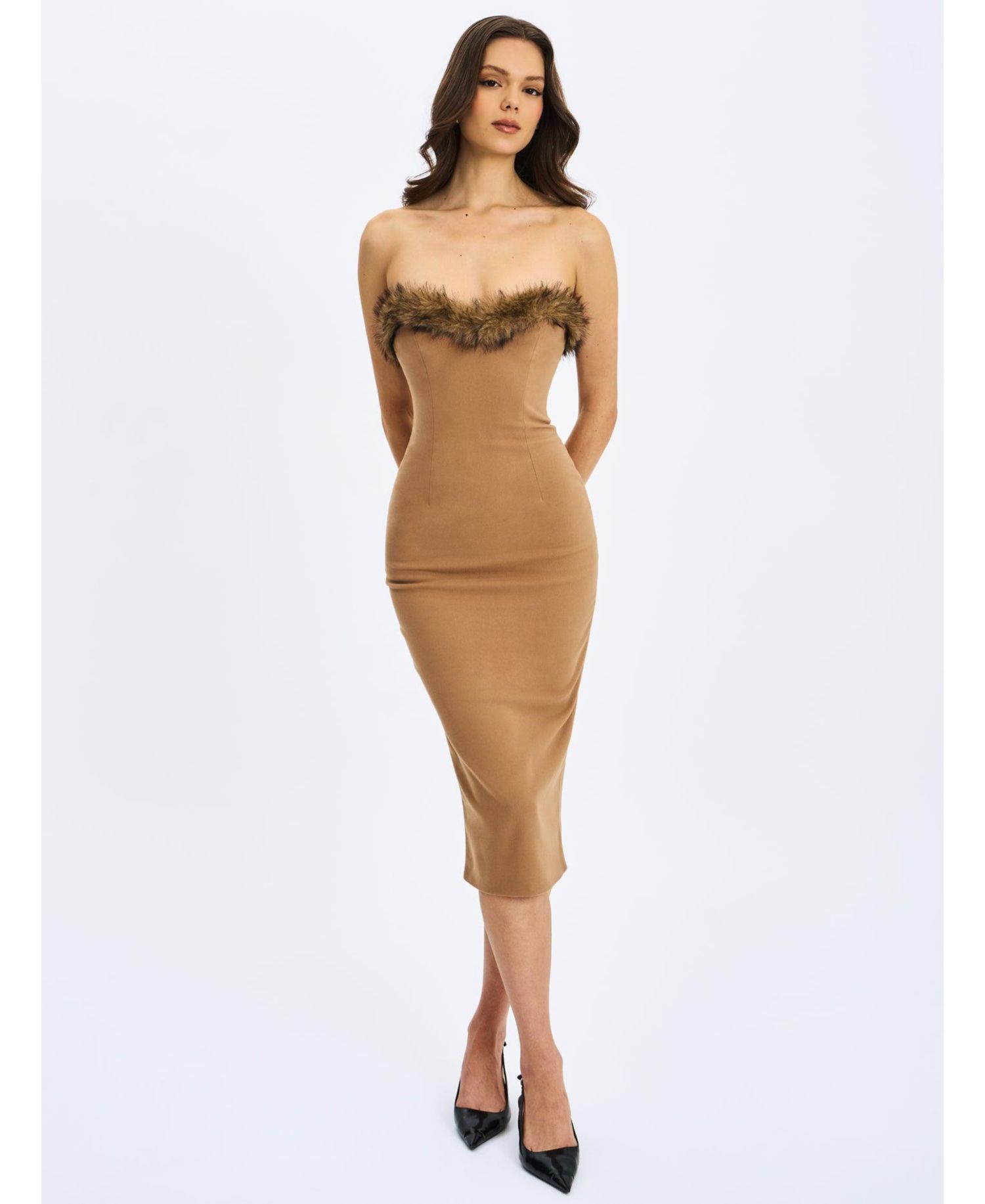 Women's Rayanne Chestnut Strapless Faux Fur-Trimmed Sweetheart Maxi Dress