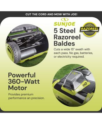 Cordless Push Reel Mower, 15” Yard Trimmer w/ Collection Bag, 24V-CRLM15