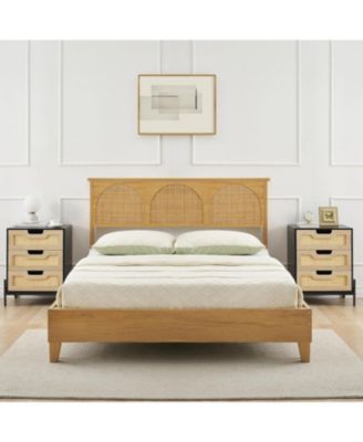 Rattan Nightstand with 3 Drawers, Storage Night Table, Bedside Cabinet with Shelves for Bedroom, Living Room