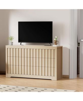 Fluted Dresser for Bedroom with 6 Drawers,Modern Chest of Drawers with Handleless,Wooden Dresser