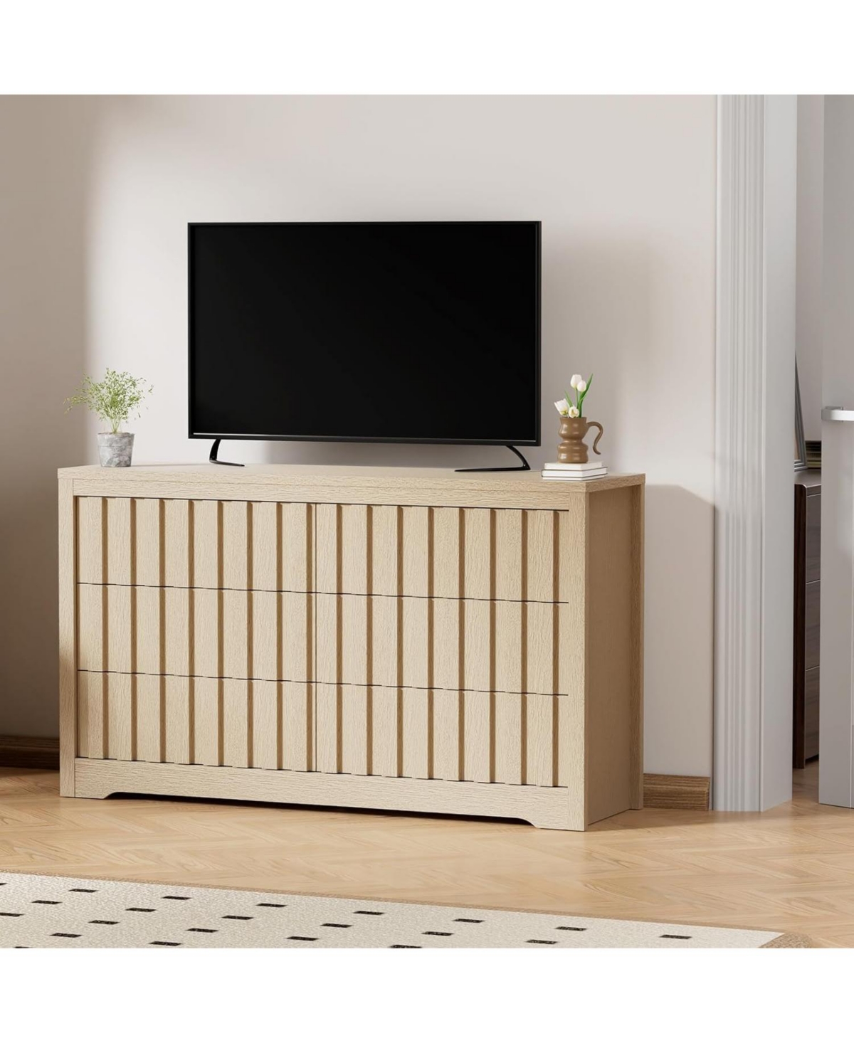 gaomon Fluted Dresser for Bedroom with 6 Drawers,Modern Chest of Drawers with Handleless,Wooden Dresser