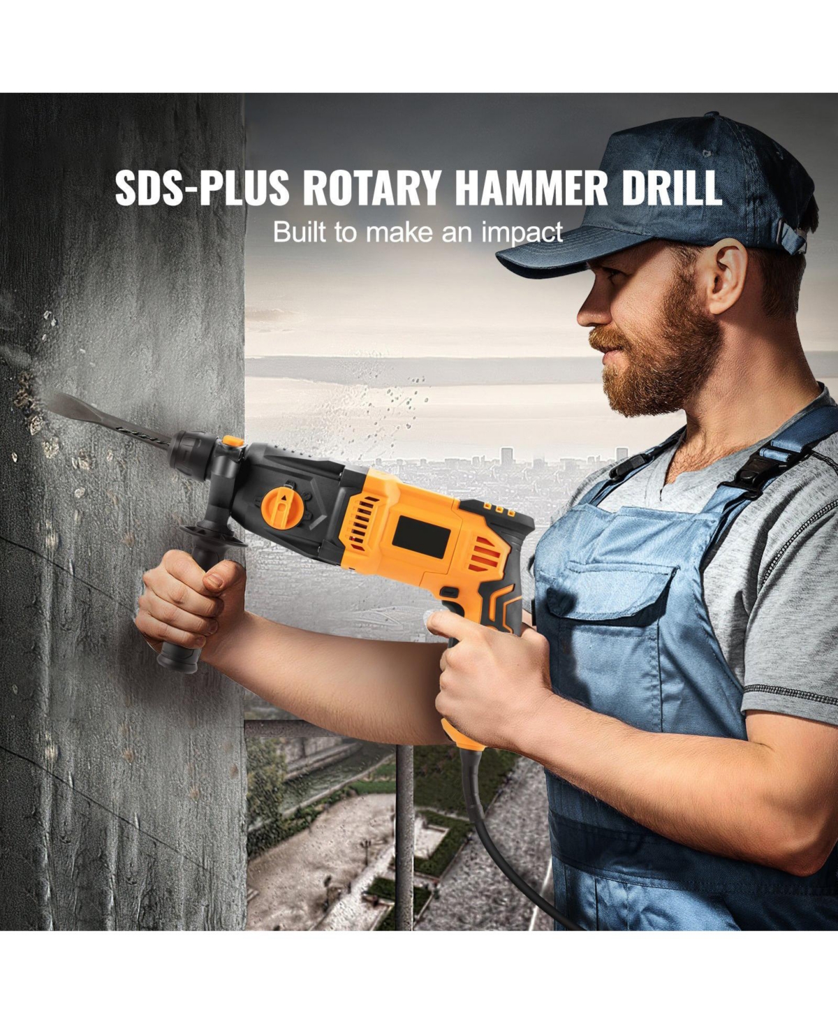 Mecale 1" Sds-Plus Rotary Hammer Drill, 8 Amp Corded, Heavy-Duty Chipping Hammer with Safety Clutch, Demolition Tool for Concrete