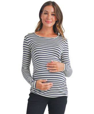 Women's Long Sleeve Side Ruched Striped Maternity Top