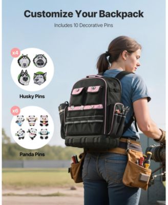 Tool Backpack, 56 Pockets, Heavy-Duty Jobsite Backpack w/ Laptop Compartment & Molded Base, Tradesmen Bag