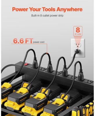 4-Tier Tool Organizer Cart with Charging Station, 8 AC Outlets, Rolling Drill Holder & Tool Battery Storage Rack, Wheels, Garage Use