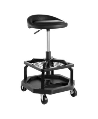 Pneumatic Rolling Shop Stool, Adjustable Height Garage Work Stool, 300 lb Capacity, 360° Swivel Padded Seat with Casters