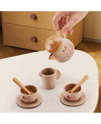 13-Piece Wooden Tea Set with Teapot, Cups & Treats, Child-Safe Gift