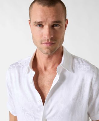 Men's Lion Peony Jacquard Short-Sleeve Button-Front Shirt