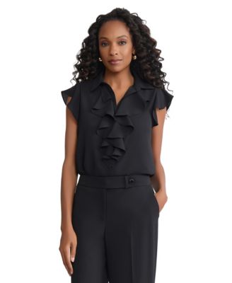 Women's Ruffle Detail Collared Top