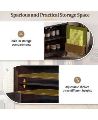 Rustic Wood Entryway Shoe Bench with Cushion and Adjustable Shelves