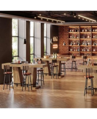 62.99" Industrial Bar Table for 4-6, Rectangle Counter Height Pub Table with Metal Footrest, Home Bar Units