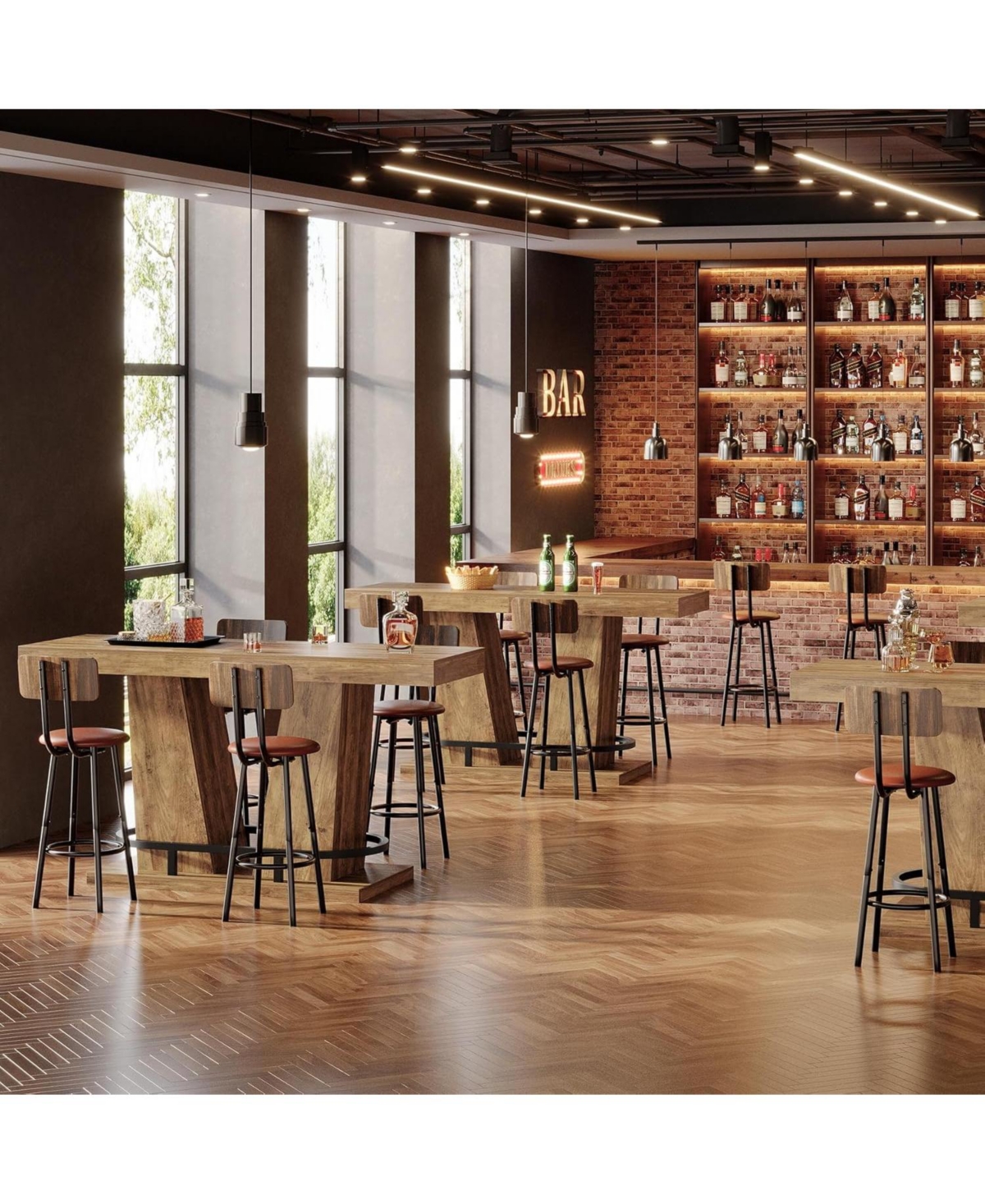 Tribesigns 62.99" Industrial Bar Table for 4-6, Rectangle Counter Height Pub Table with Metal Footrest, Home Bar Units