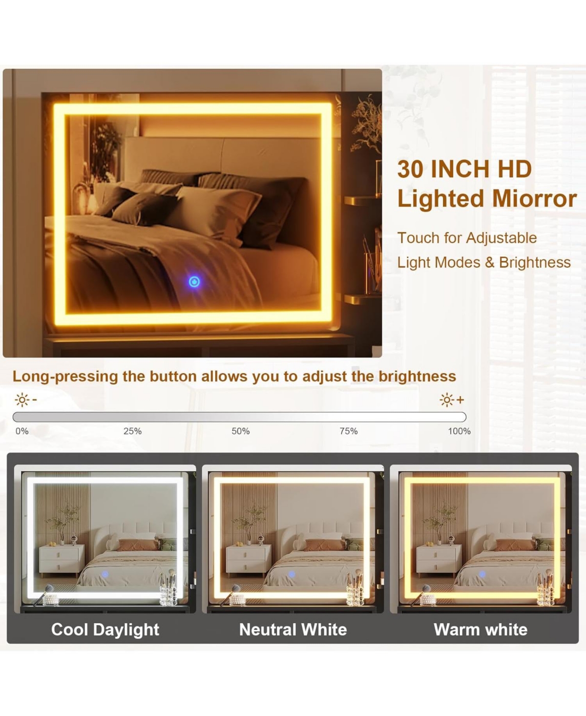 gaomon Makeup Vanity Desk With Hd Lighted Mirror and Power Outlet