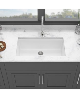 huluwat 32x19x9.65inch White Quartz Composite Kitchen Sink Workstation Undermount Granite