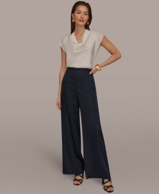 Women's Pinstripe Wide Leg Pull-On Pants