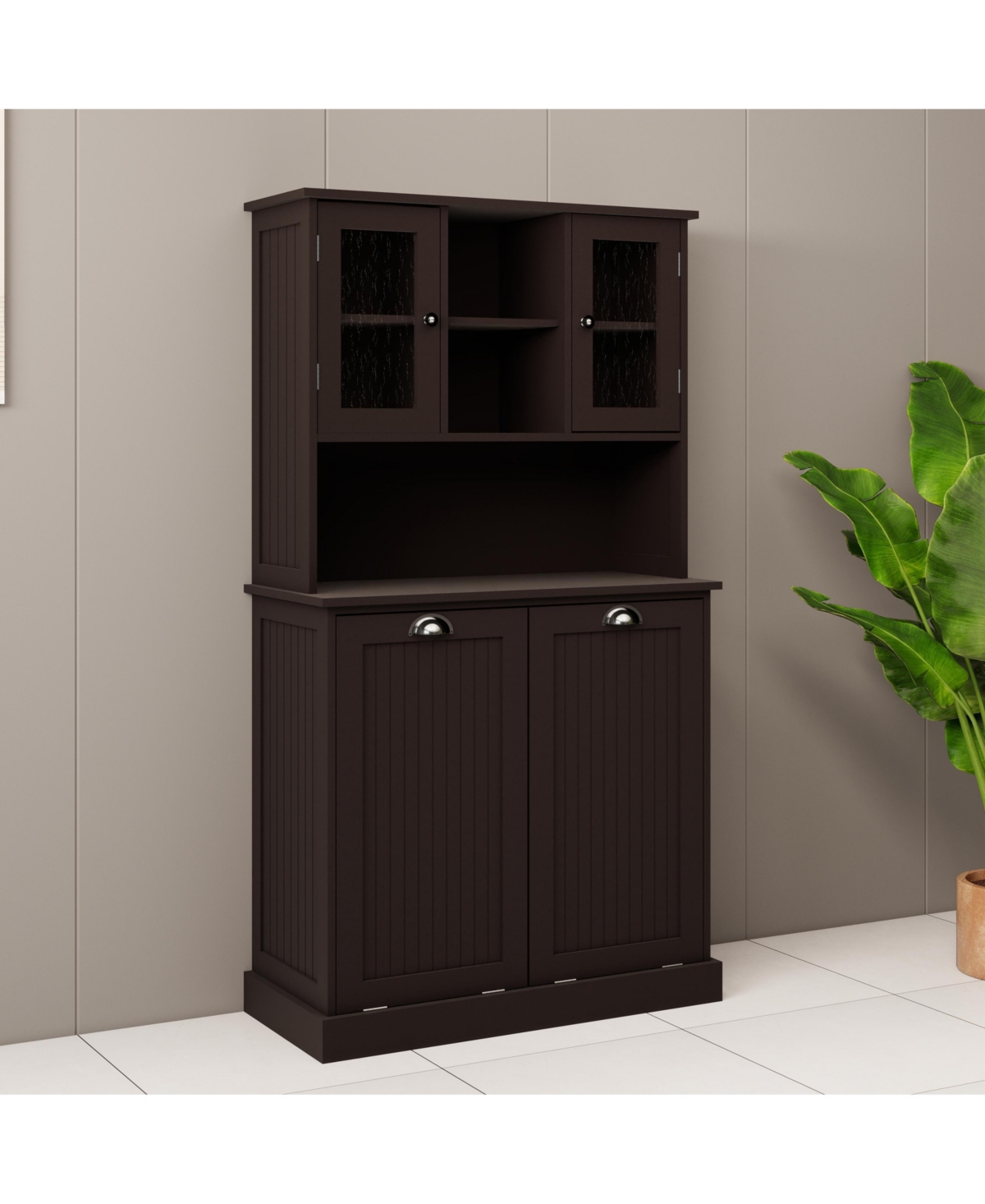 sumyeg Two-Compartment Tilt-Out Laundry Basket Cabinet with 2 Adjustable Shelves, Tall Bathroom Storage