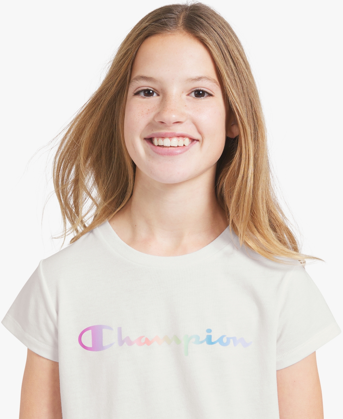Champion Girls' 7-16 Crewneck Rainbow Logo Graphic T-Shirt