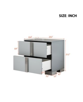 Elegant Nightstand Mirrored Bedside Table with Metal Foot and 2 Drawers for Bedroom, Living Room