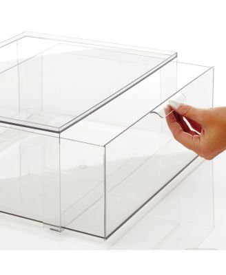 Plastic Stacking Closet Storage Organizer Bin with Drawer, 4 Pack, Clear