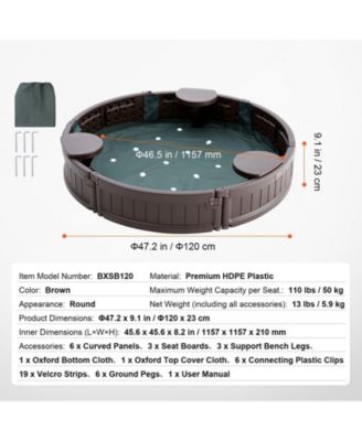 Round Sandbox w/ Cover, 47.2" x 9.1", HDPE w/ 3 Corner Seats & Bottom Liner, Ages 3-12
