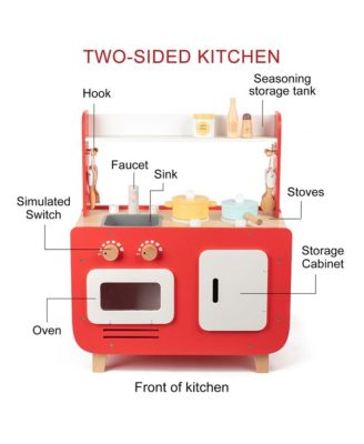 Wooden Kids Play Kitchen Toy Set with Washer, Oven, Realistic Sink & Storage