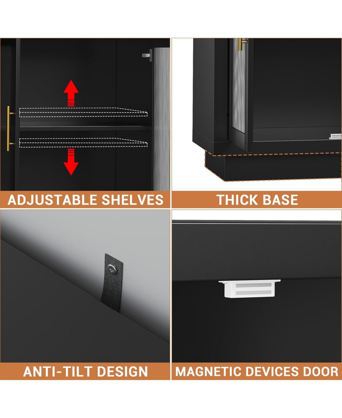 gaomon Buffet Cabinet with Storage, 55.1" Large Sideboard Cabinet, Sideboard with 4 Fluted Glass Doors, Adjustable Shelf, Modern Coffee Bar Buffet