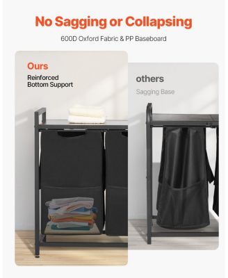 3-Section Laundry Sorter, Large Hamper with Wood Top, Metal Frame, Pull-Out 600D Oxford Cloth Bags, Freestanding Organizer