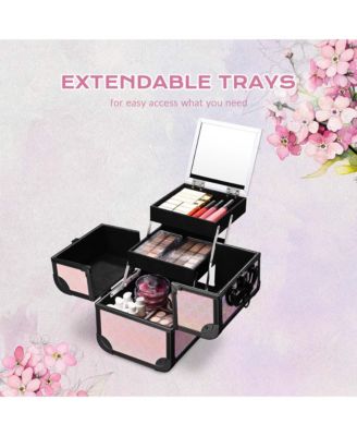 4in1 Portable Makeup Train Case with Cube Case Cosmetic Organizer Pink