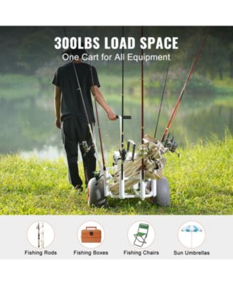 Beach Fishing Cart, 300 lbs Capacity, Aluminum Pier Wagon with Two 13" PU Balloon Tires and 8 Rod Holders