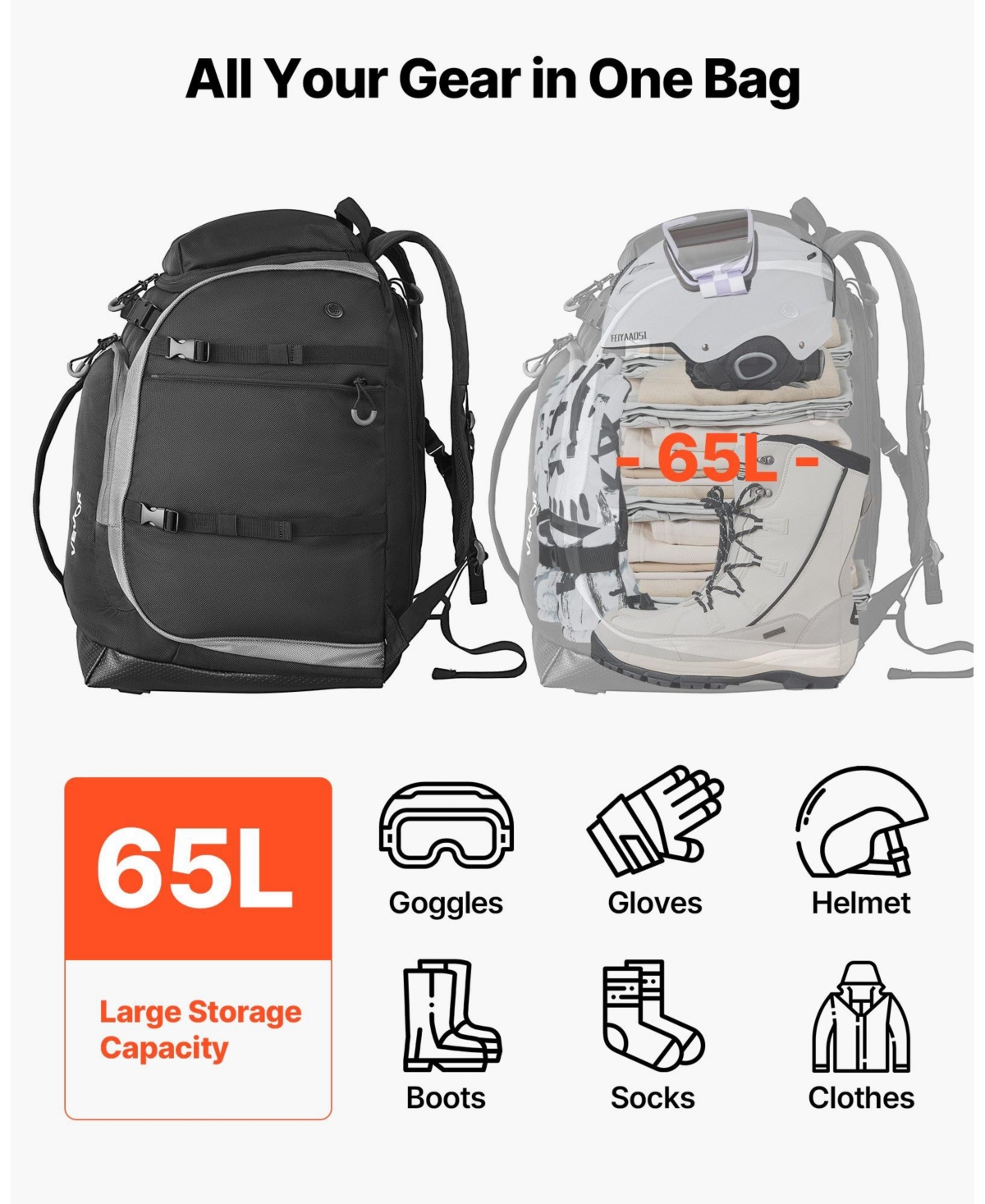 Mecale 65L Ski Waterproof Boot Bag Travel Backpack