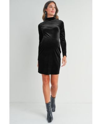 Maternity Velvet Long Sleeve Mock Neck Mini Dress